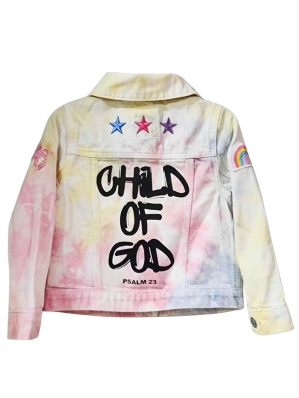 I Am A Child of God Upcycled Christian Girl's Pastel Tie Dye Jean Jacket
